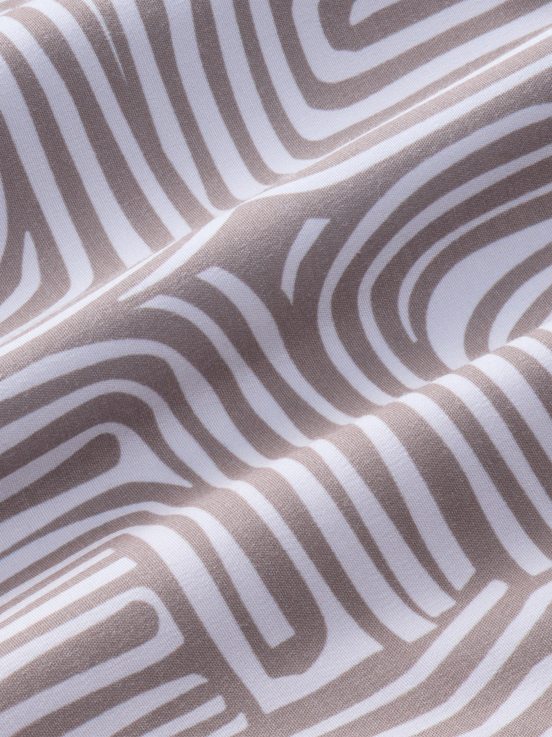 Beige and white wavy striped fabric with undulating curved lines in a repeating pattern.