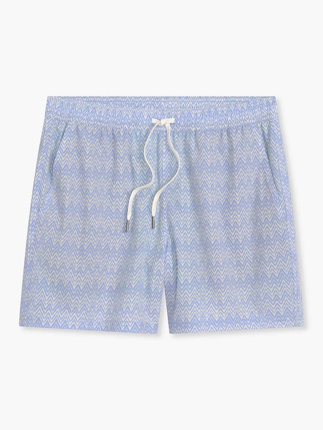 Light blue textured shorts with an elastic waistband and white drawstring tie closure.