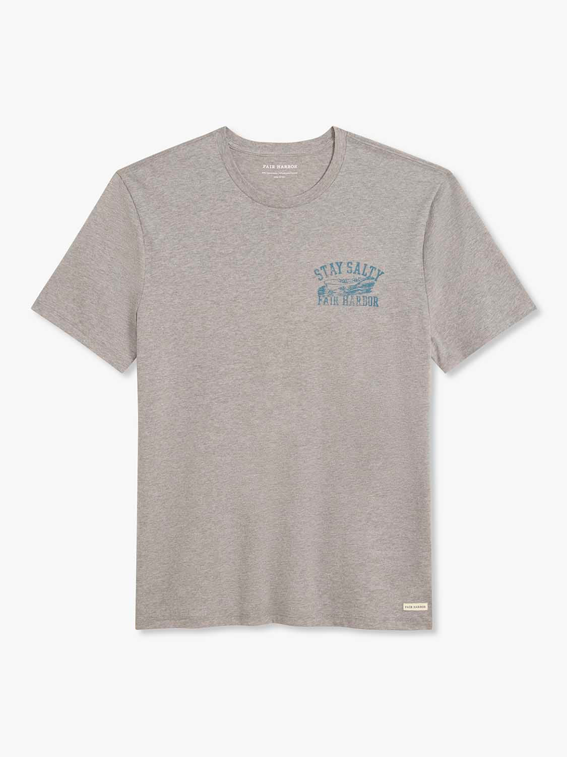 Heather grey short-sleeve t-shirt with blue boat graphic and 