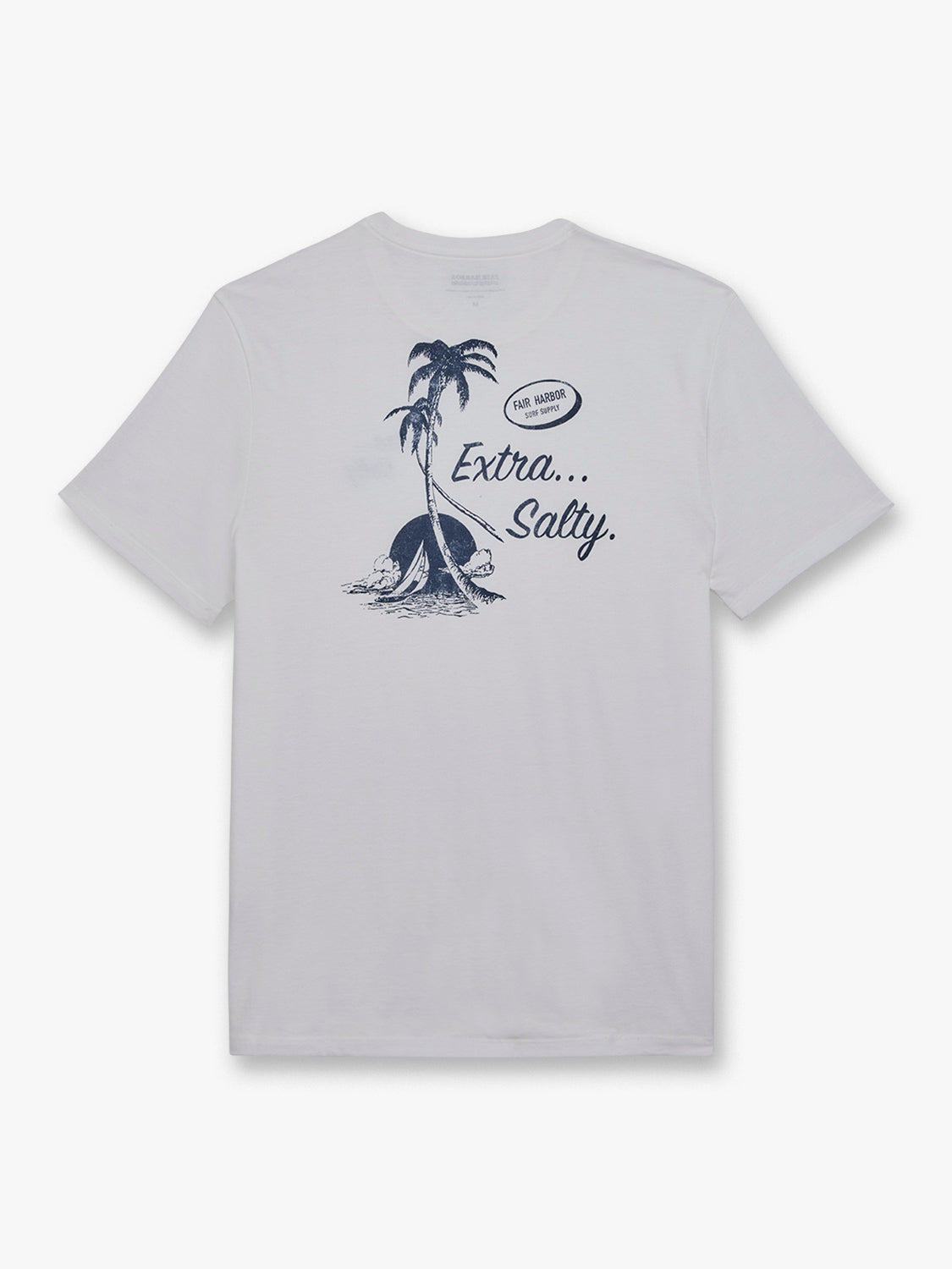 Light gray short-sleeve tee featuring a navy palm tree illustration with 