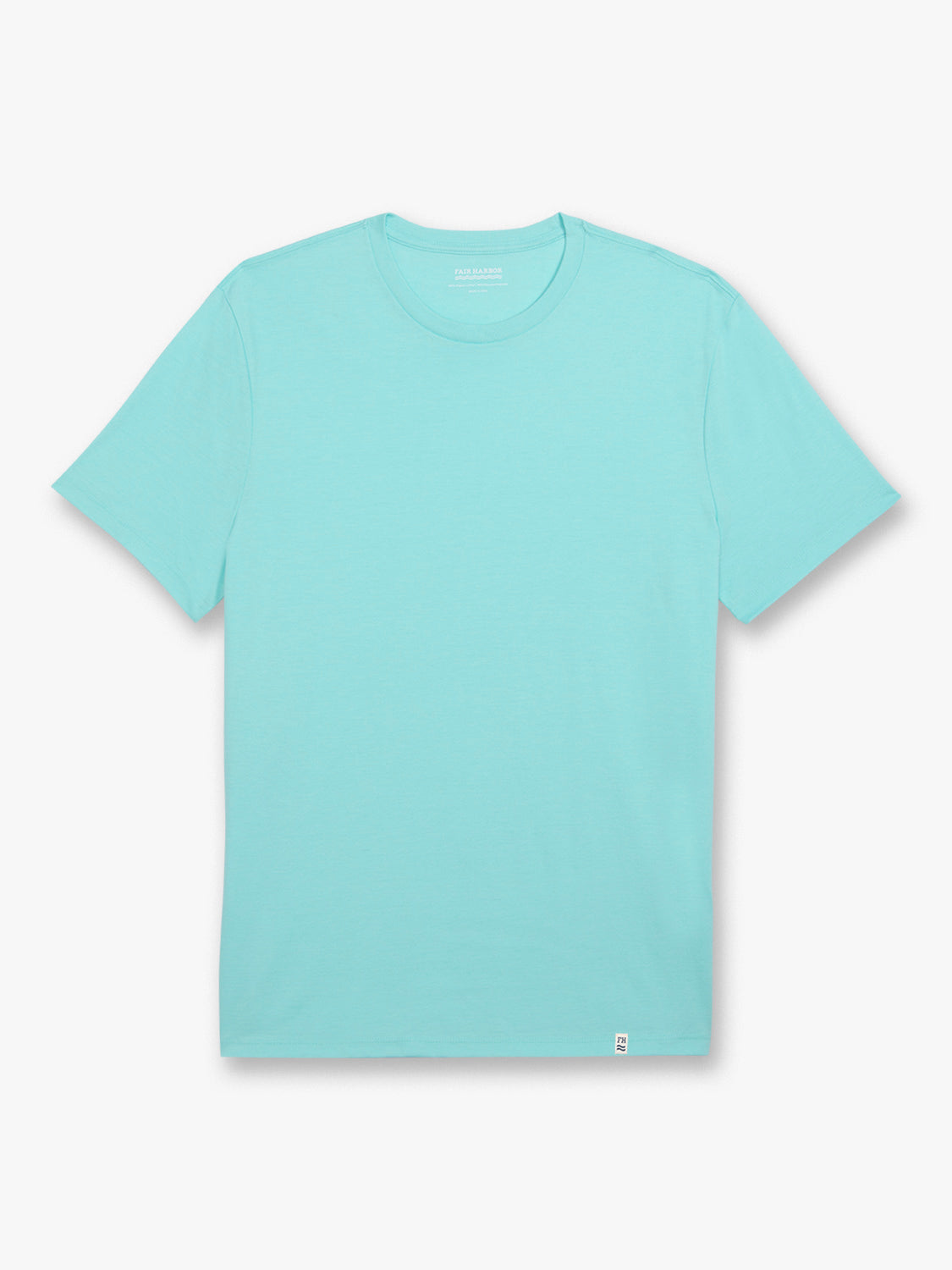 Aqua short-sleeved crewneck t-shirt displayed flat against a white background.