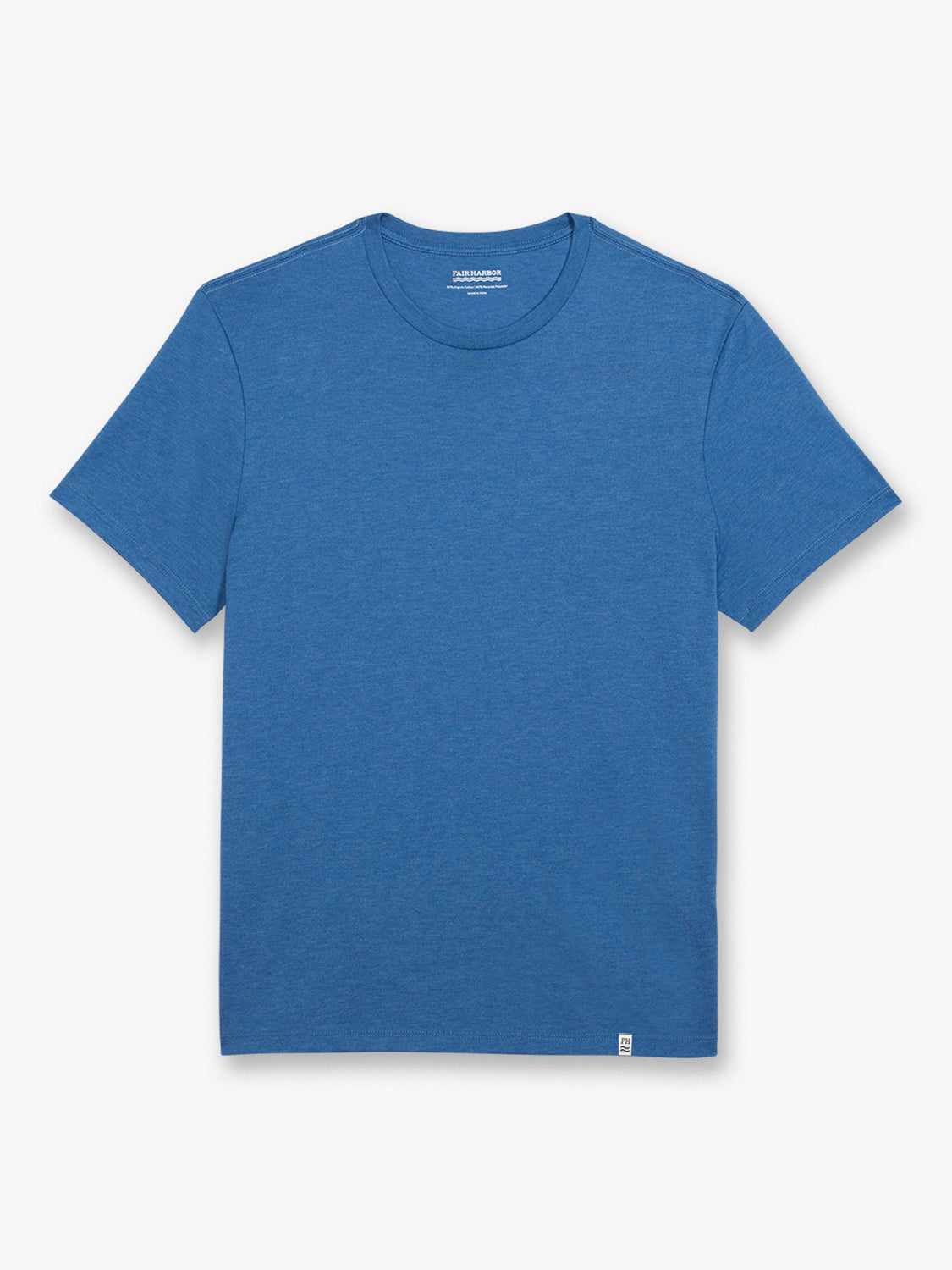 Sea blue crewneck t-shirt with short sleeves displayed flat against a light background.
