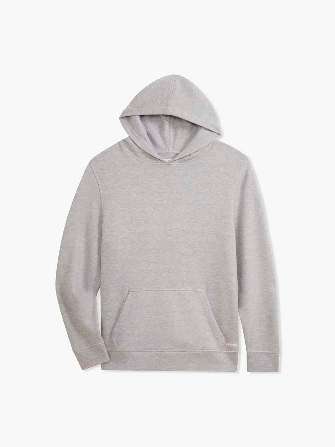 Heather grey blanket hoodie with drawstring hood, kangaroo pocket, and long sleeves displayed on neutral background.