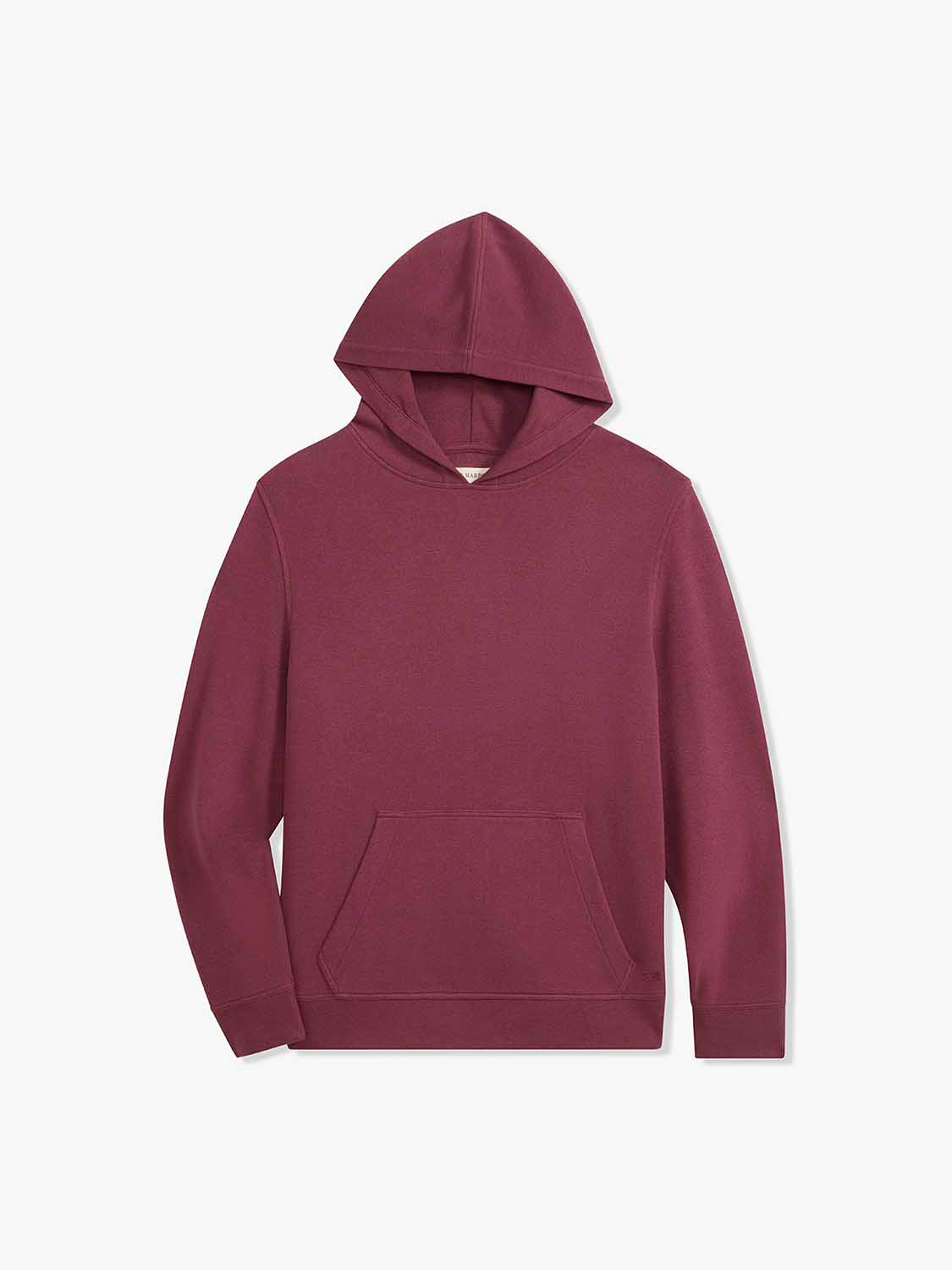 Burgundy blanket hoodie with attached hood, kangaroo pocket, and long sleeves displayed on white background.