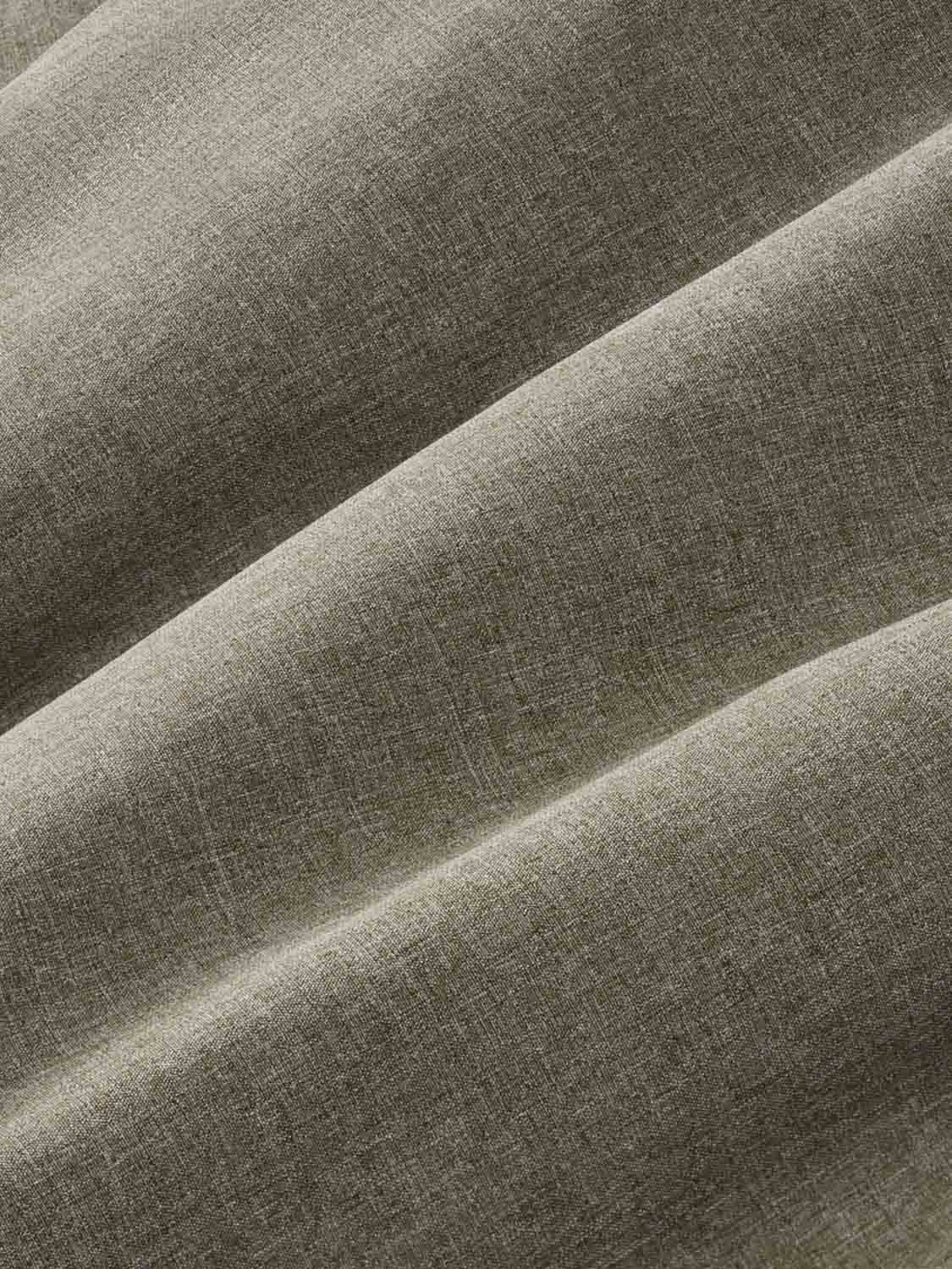 Olive-colored fabric with diagonal folds showing a woven linen texture and subtle shading.