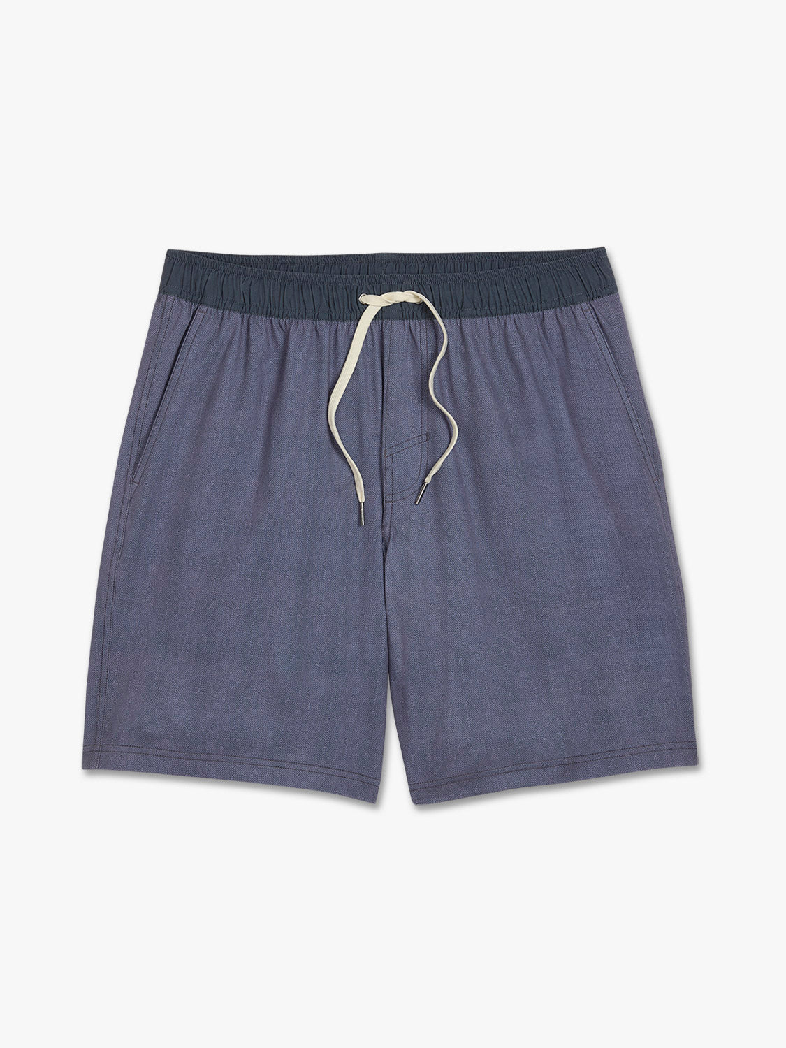 Men's shorts in dusk blue with drawstring waist and side pockets displayed flat.