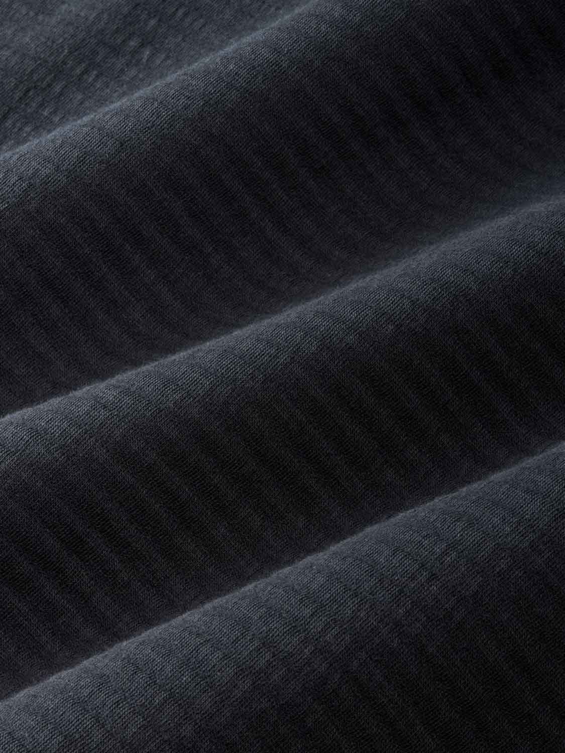 Black quarter zip sweatshirt with ribbed knit fabric texture shown in close detail view.