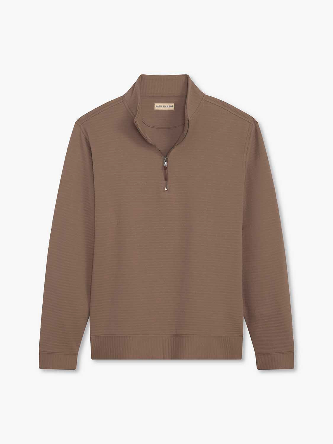 Sandbar quarter zip pullover sweatshirt with ribbed cuffs and collar displayed on white background.