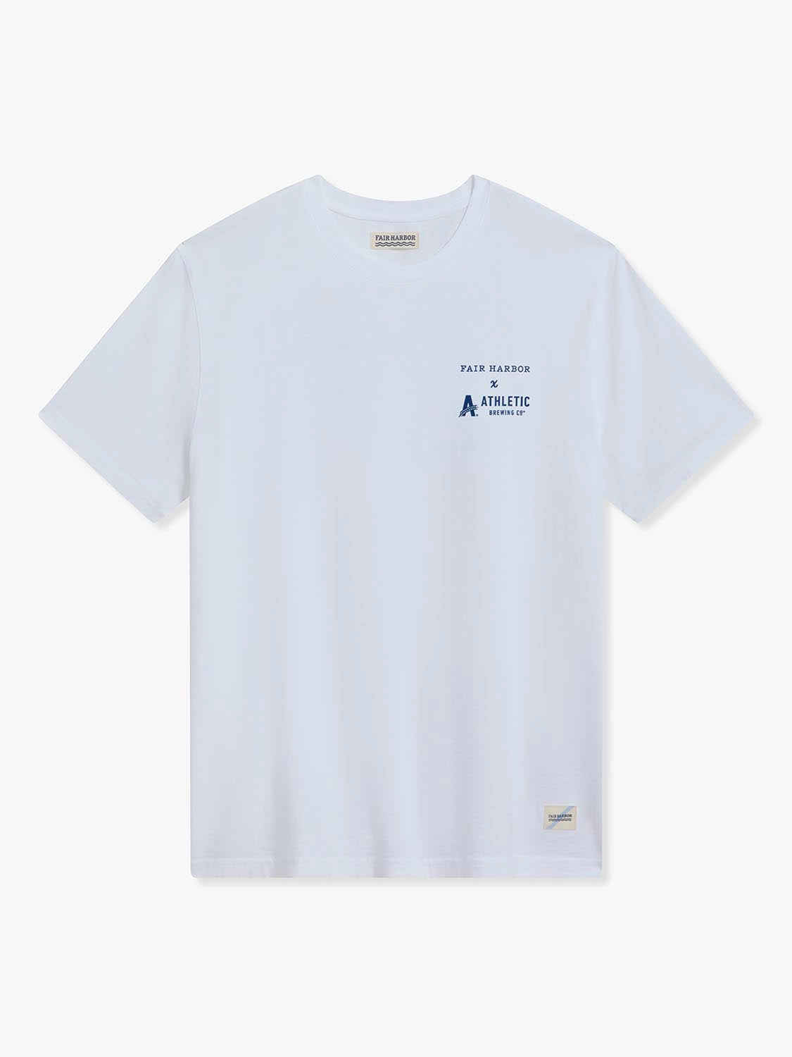 Light blue short-sleeve t-shirt with Fair Harbor and Athletic logo printed on chest.