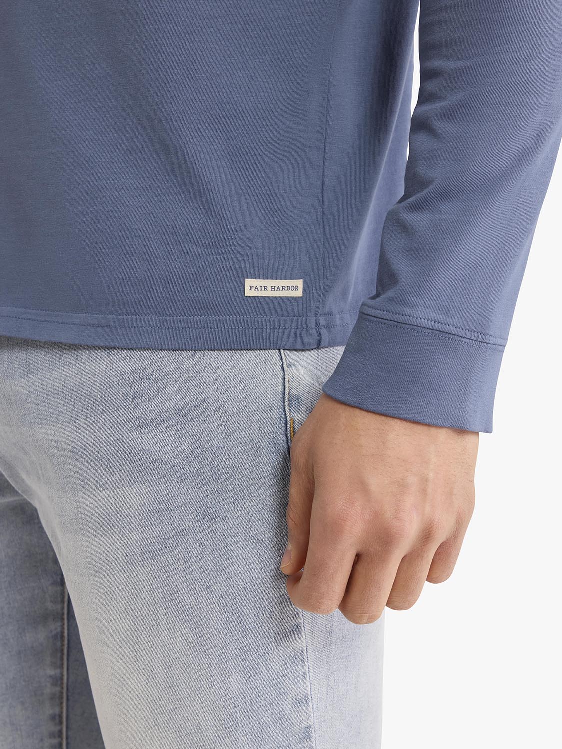 Navy long sleeve tee with small Fair Harbor label on the chest.