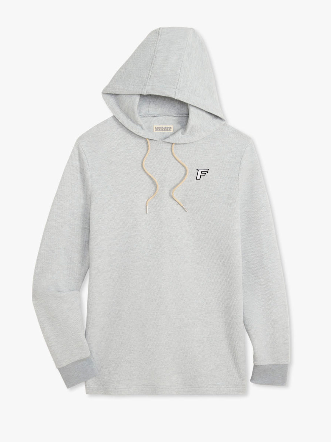 Heather grey hoodie with drawstring hood and small 