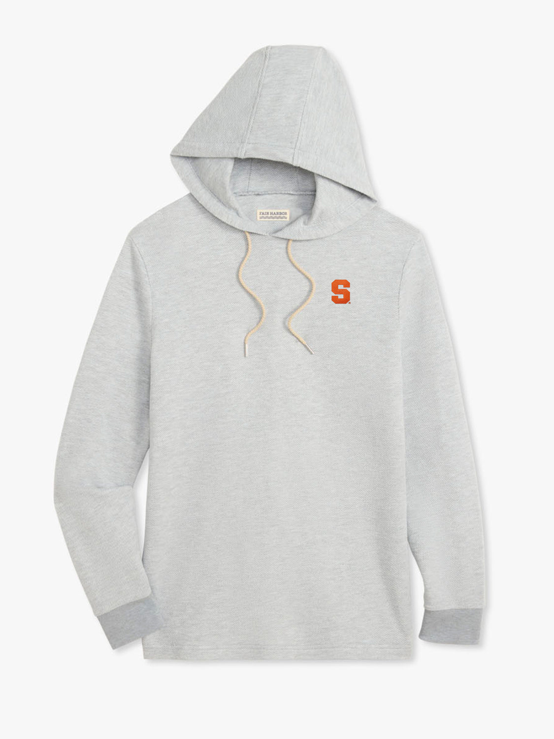 Heather grey hoodie with tan drawstrings and an orange Syracuse S logo on the chest.