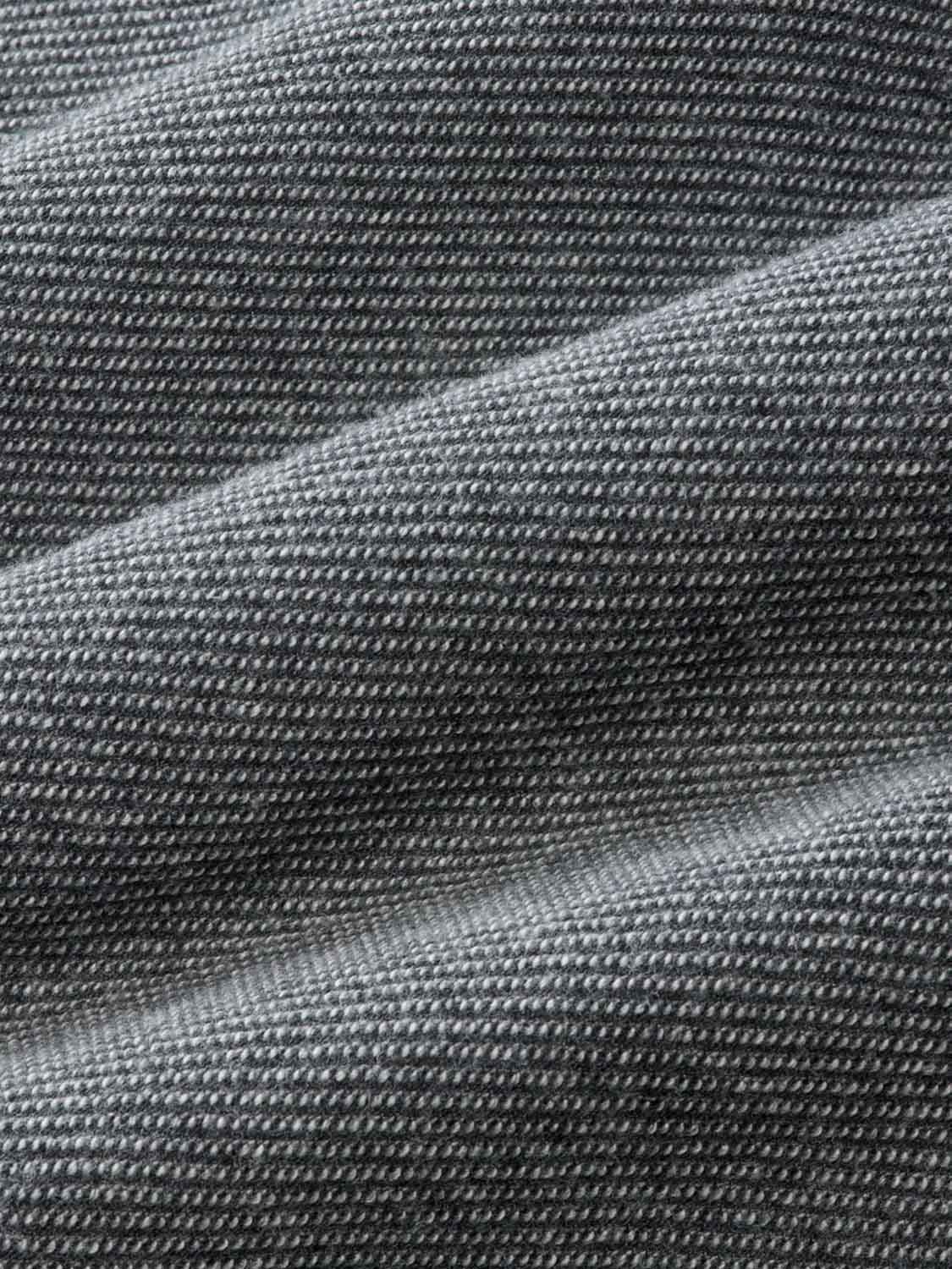 Charcoal hoodie fabric displays a textured knit weave with horizontal ribbed patterns in varying shades of gray.