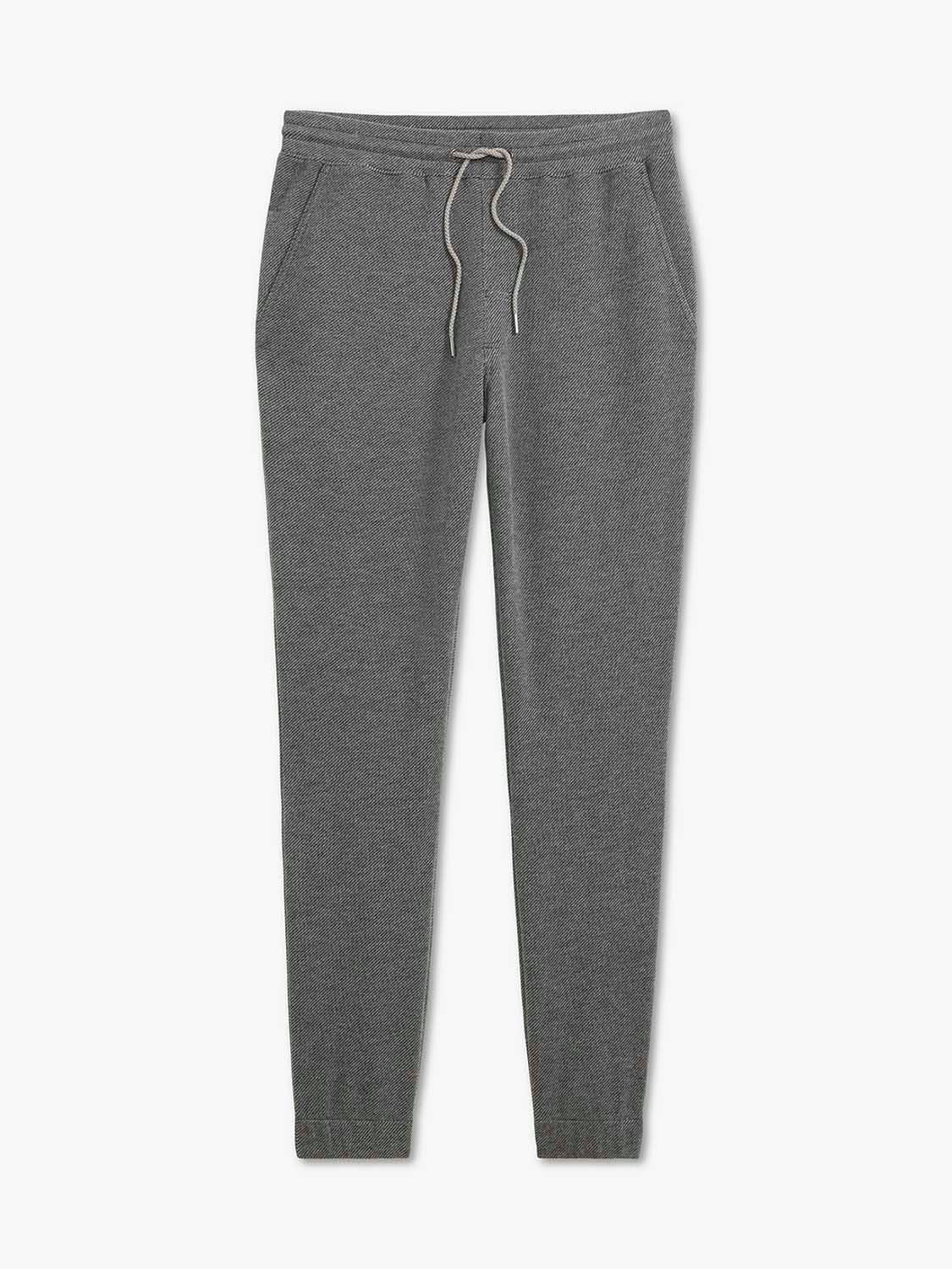Charcoal gray sweatpant with drawstring waist and side pockets displayed flat against white background.