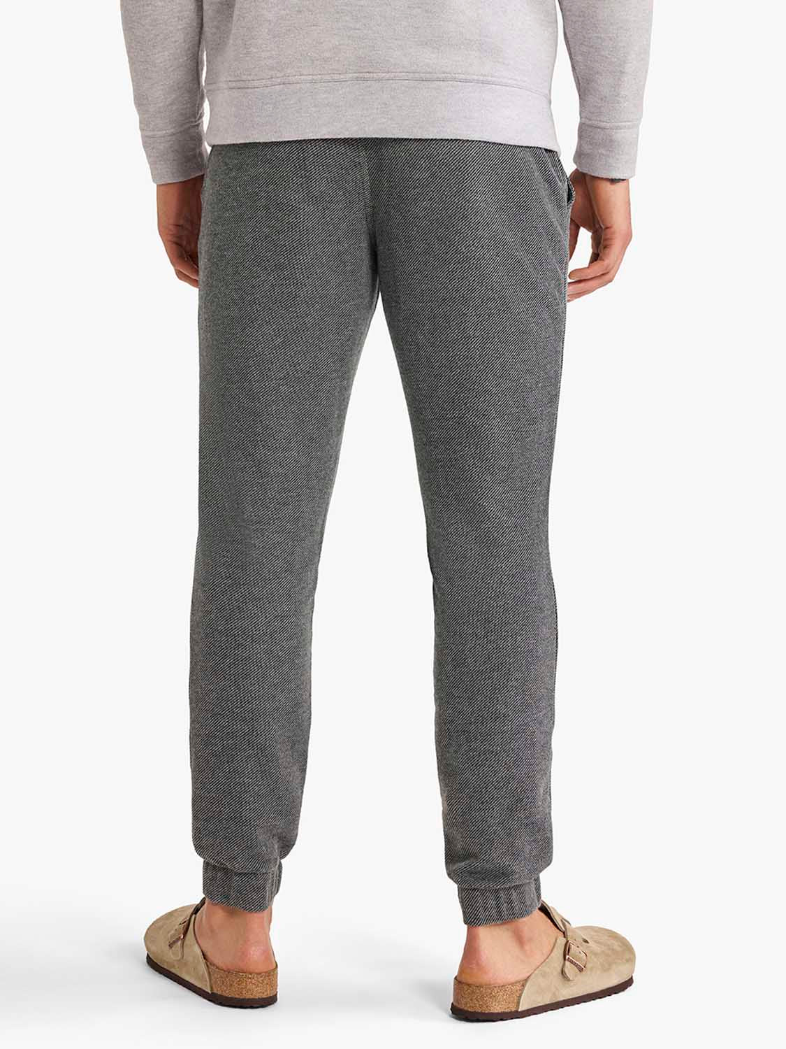 Charcoal sweatpants with ribbed cuffs worn by a man viewed from behind.